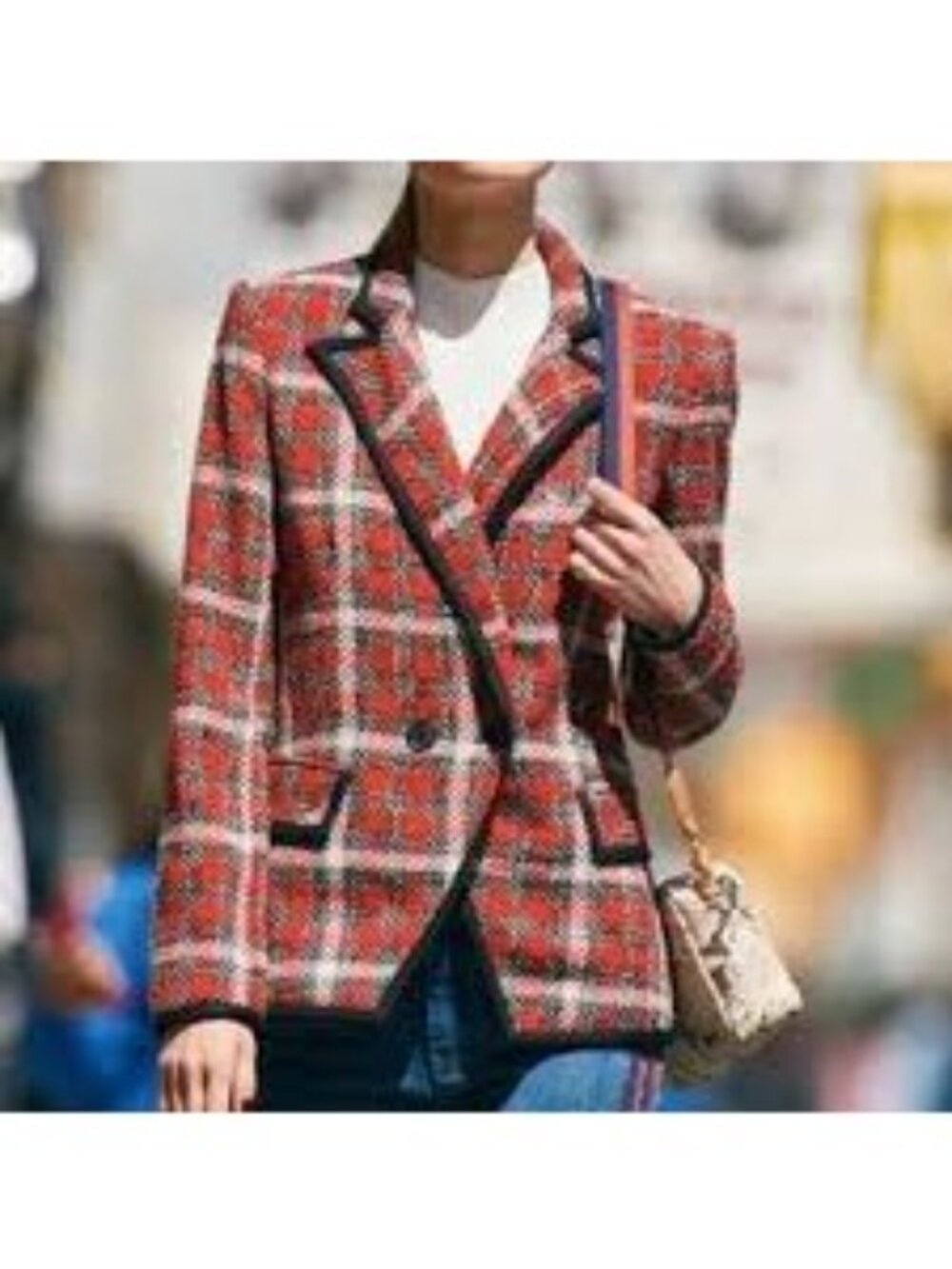 Veronica Beard Harriet Red Black Tweed Double Breasted Dickey Blazer Jacket 4 - Picture 15 of 16